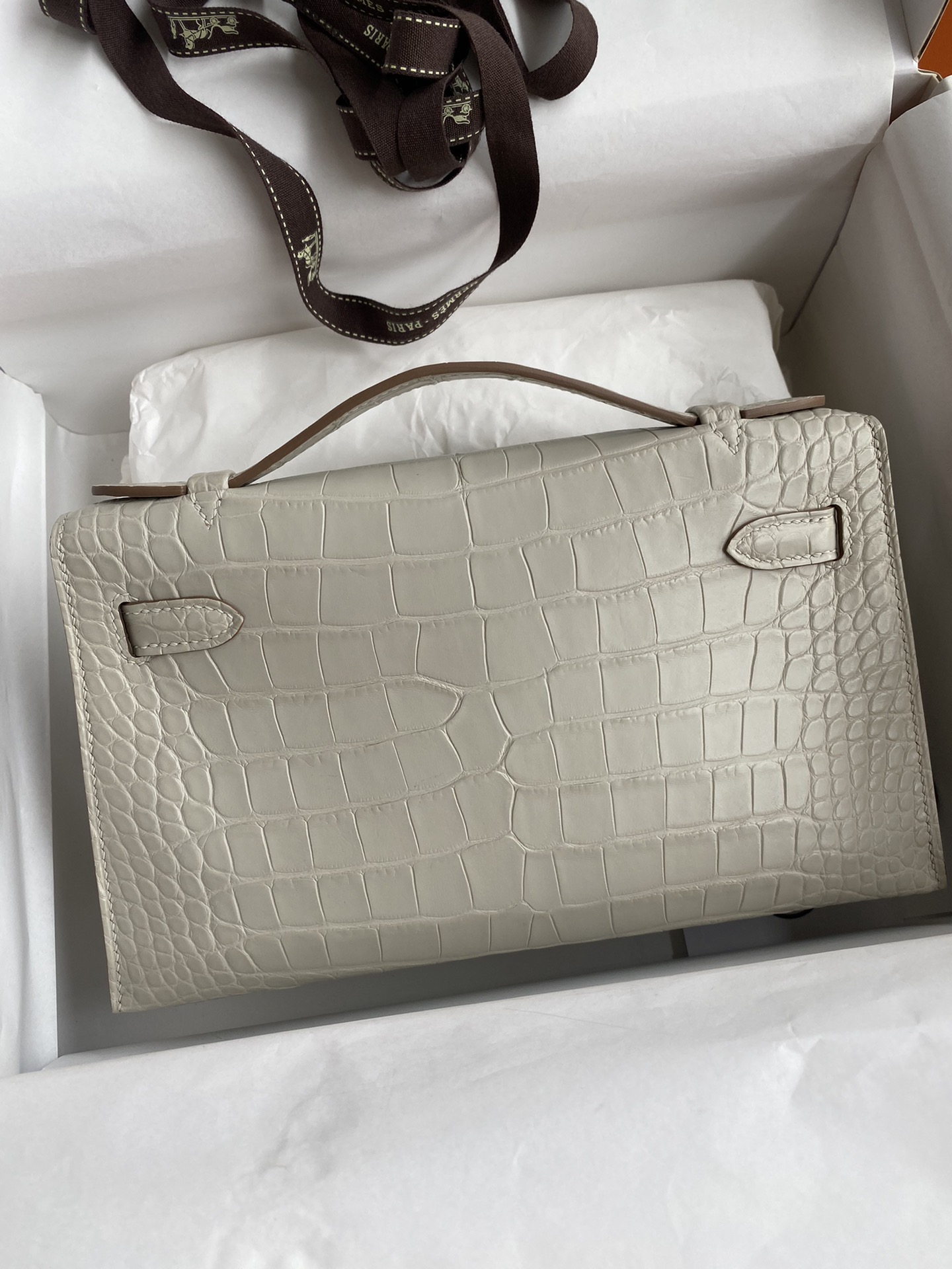 Hermes Mini Kelly Pochette 22cm Bag In Beton Matte Alligator Leather